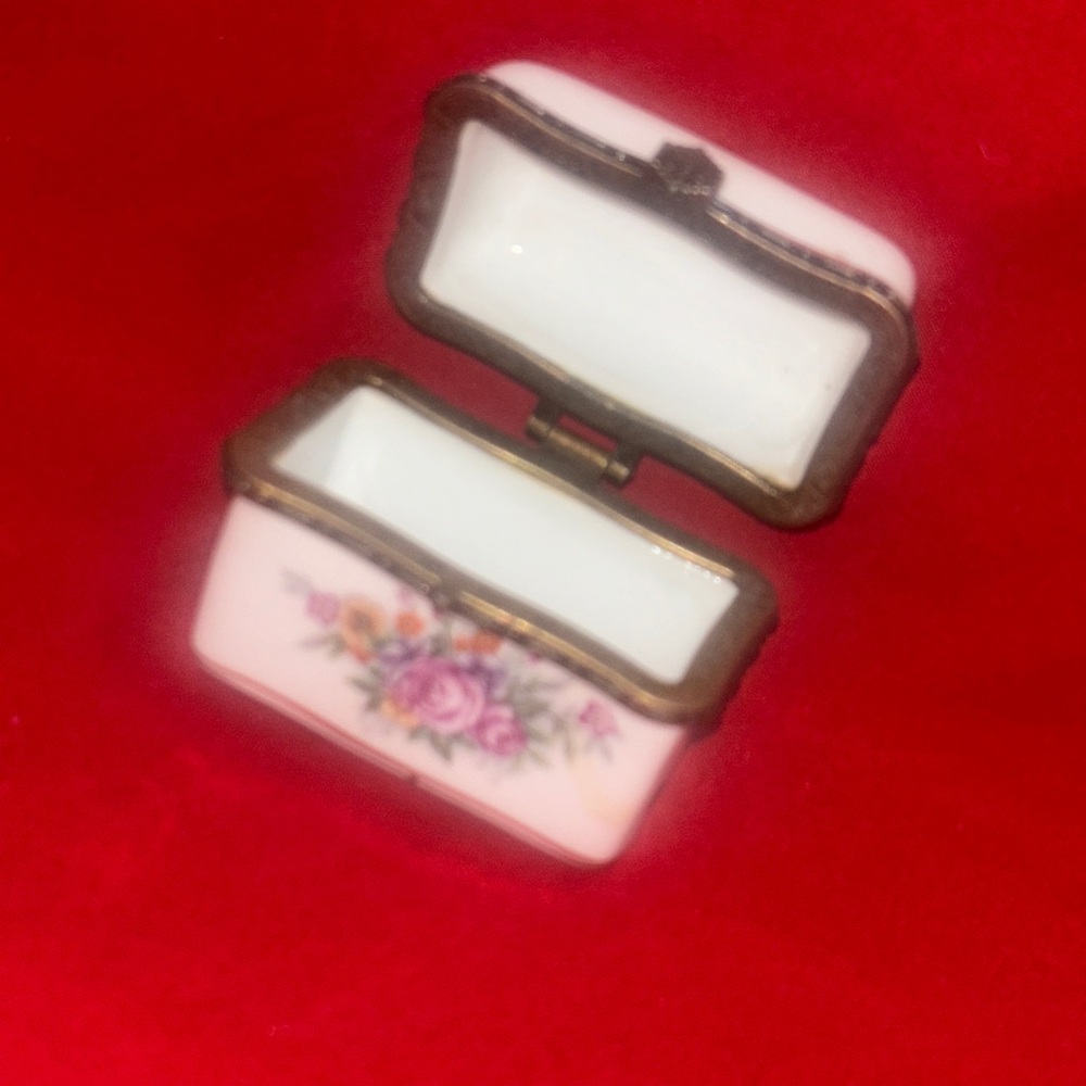 fine porcelain Floral Trinket Box with Bronze Accents